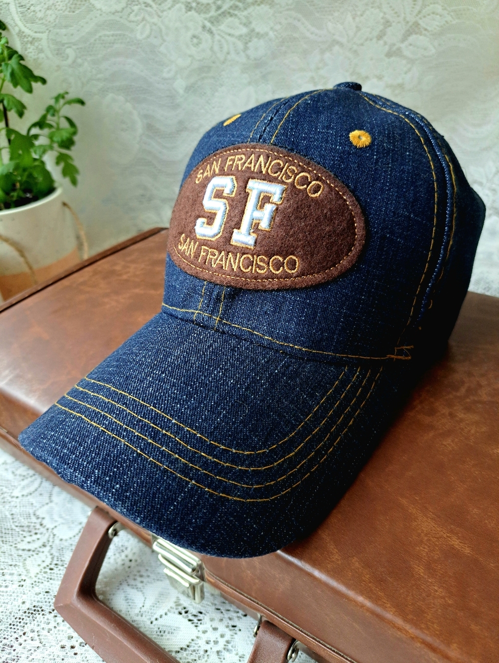 New San Francisco Dark Wash Blue Denim Baseball Cap Hat Nwt Adjustable Unisex